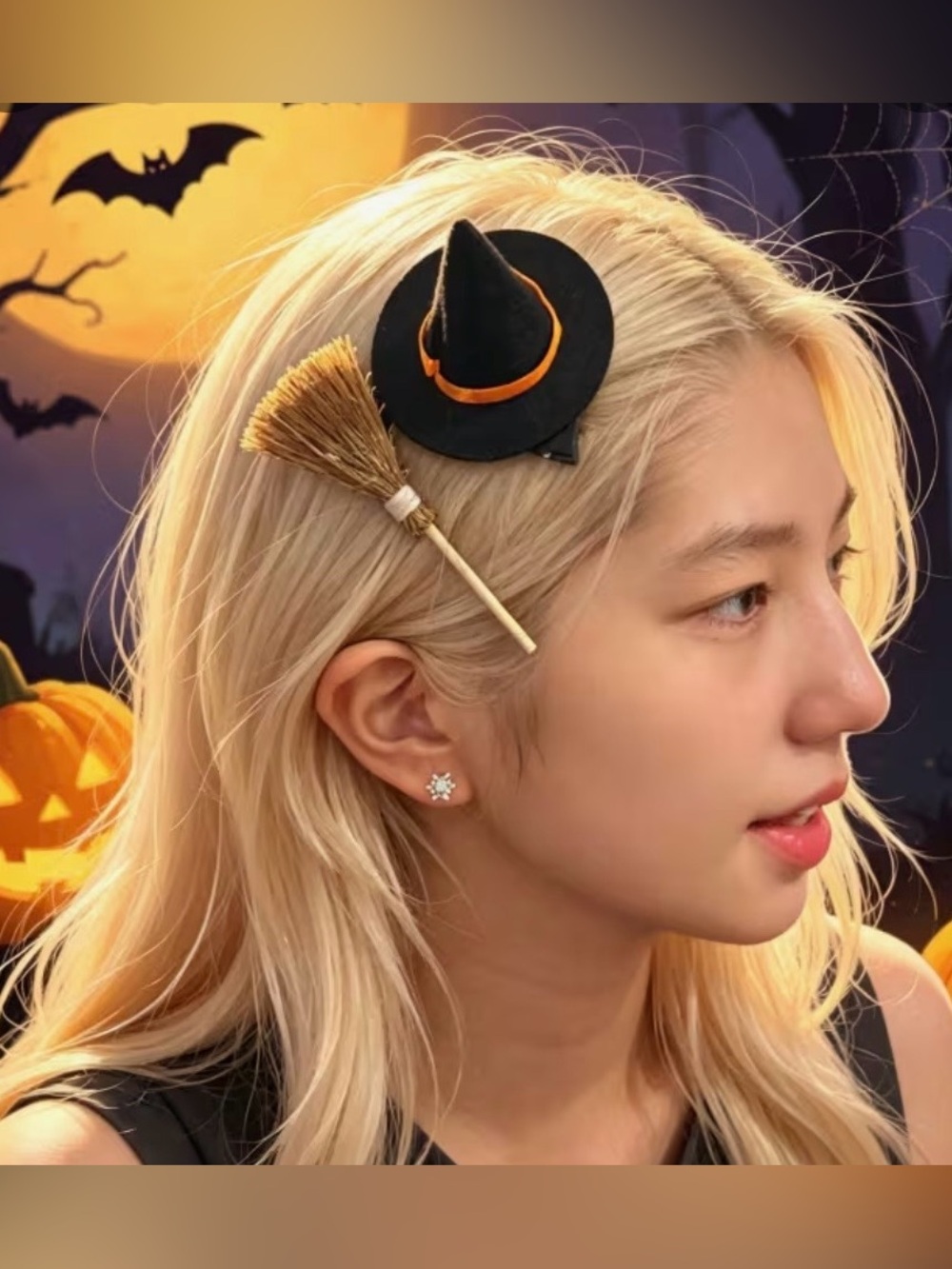 NIP Halloween Witch Hat and Broom hair clips